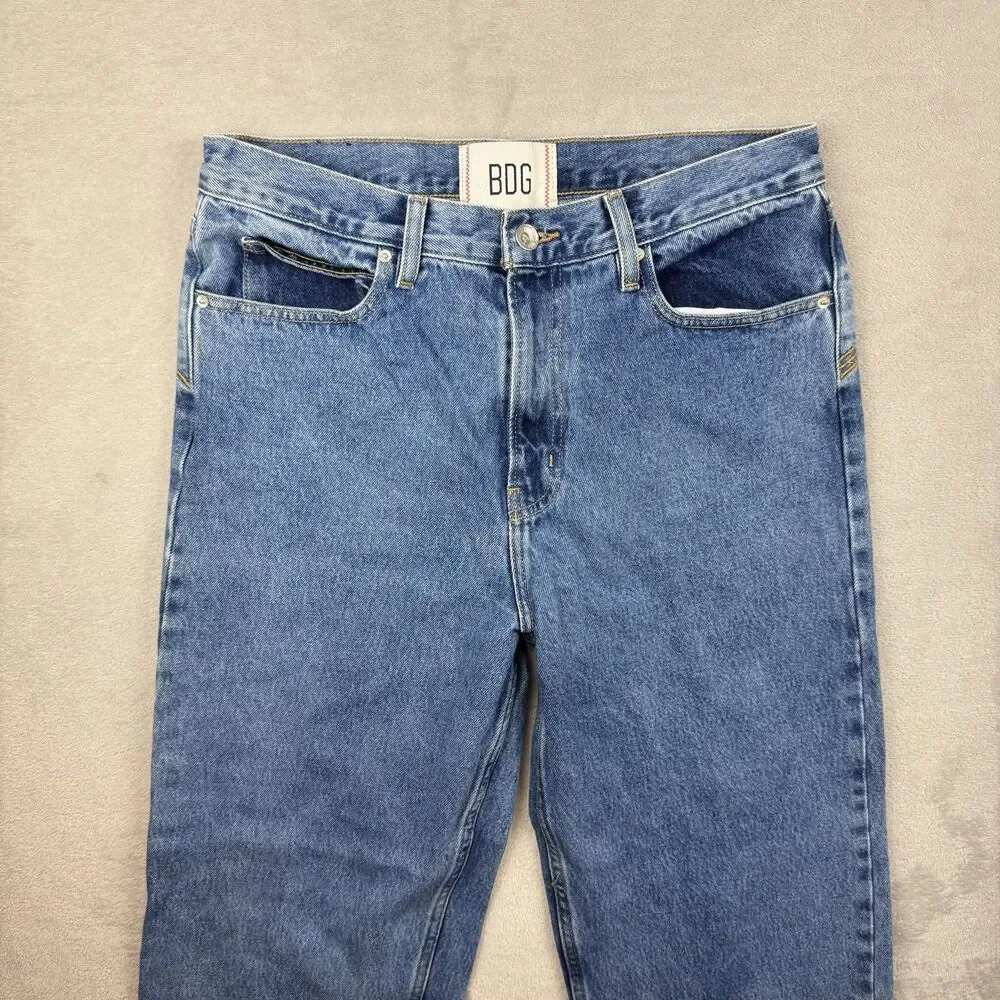 BDG Skate Fit Jeans Men's 32/32 Blue Raw Hem Distressed Faded Cotton